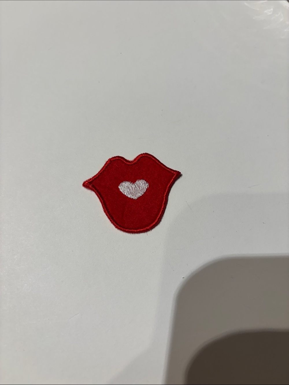 Red Lip Patch with White Heart Embroidery - Unbranded